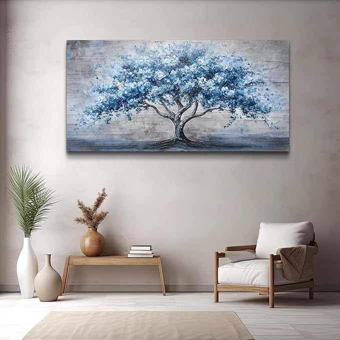 KELIYUAN Canvas Wall Art For Living Room Bedroom Wall Decor Office Dining room Abstract Art Blue Tree Painting Room Hallway Wall Home Decoration Prints Artwork Picture Ready To Hang 20x40 Inches