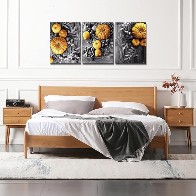 DZRWUBHS Black And White Pumpkin Wall Paintings Canvas Wall Art For Kitchen Wall Decor For Dining Room Living Room Wall Decorations For Restaurant Prints Pictures Artwork Home Decor 3 Piece Set
