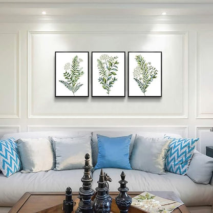 AHUASJART Large Wall Art For Living Room Bathroom Wall Decorations Kitchen Wall Decor Canvas Print Decor Modern Simple Bedroom Home Decor Green Leaves Poster Wall Paintings Black Framed 3 Pieces