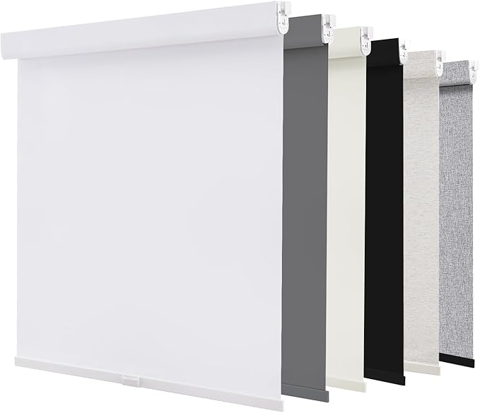 AOSKY No Drill Cordless Blackout Roller Shades with Valance,Customize Blinds for Indoor Windows,Room Darkening Window Shades Pull Down with Free-Stop Spring System, UV Protection for Home White
