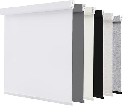AOSKY No Drill Cordless Blackout Roller Shades with Valance,Customize Blinds for Indoor Windows,Room Darkening Window Shades Pull Down with Free-Stop Spring System, UV Protection for Home White