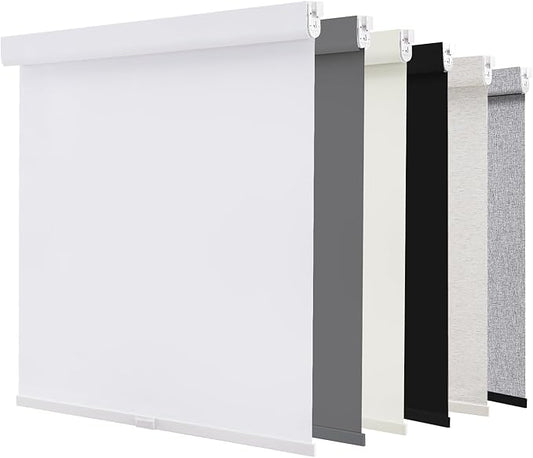 AOSKY No Drill Cordless Blackout Roller Shades with Valance,Customize Blinds for Indoor Windows,Room Darkening Window Shades Pull Down with Free-Stop Spring System, UV Protection for Home White