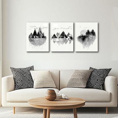 hyidecorart Canvas Wall Art For Living Room Wall Decor For Bedroom Office Decoration Black And White Abstract Wall Painting Geometry Mountain Prints Wall Pictures Artworks Room Home Decor 3 Piece