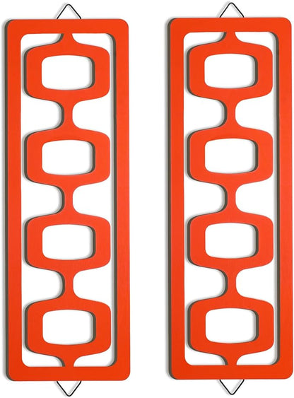 CroBlissful 2 Pcs Mid Century Modern Wall Art Wood Mid Century Elegance Decor Accents Abstract Wall Sculpture Geometric Panels for Interior Panel Art for Home Living Room(Orange)