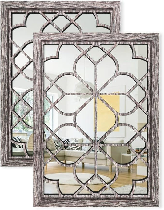 Set of 2 19x26 Inch Large Brown Shatterproof Rectangular Wall Mirrors, Boho Rustic Farmhouse Vintage Accent Mirrors for Living Room Bedroom Entryway Dining Room & Home Decor