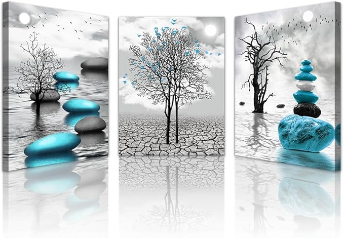 Lapremoly Wall Decor For Living Room Canvas Wall Art For Bedroom Office Decoration Black And White Wall Paintings Inspirational Abstract Blue Pictures Prints Artwork Large Home Decor 3 Piece 20x28