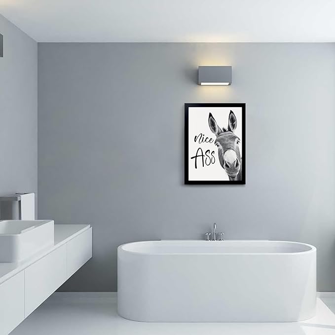 calmart Bathroom Wall Art - Donkey Art Print, Funny Bathroom Decor, Waterproof Canvas Print, 12x16inch
