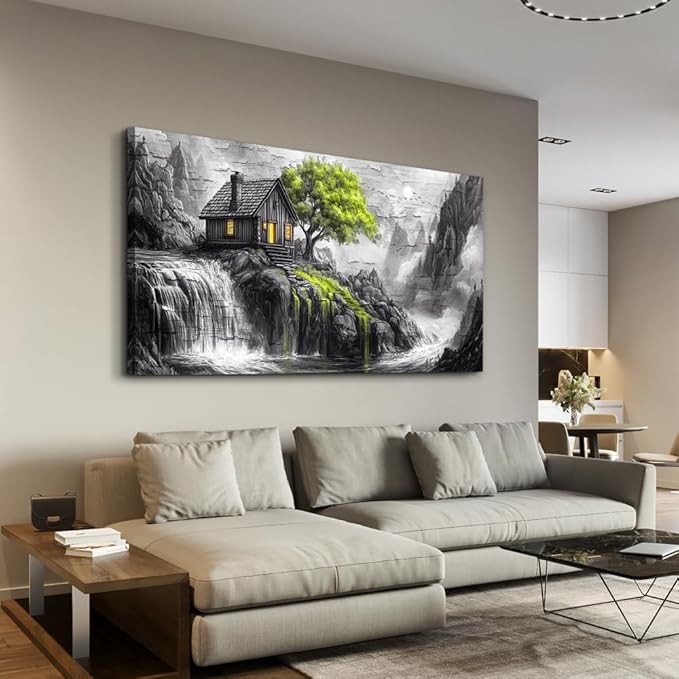 ERQINHUA Large Canvas Wall Art For Living Room Large Wall Decor For Bedroom Office Black And White Wall Painting Decor Green Tree Landscape Picture Artwork Modern Home Decor Ready To Hang 30"X60"