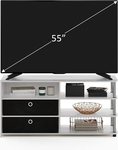 Furinno Jaya Simple Design Stand for TV up to 55-Inch with Bins, White Oak/Chrome/Black