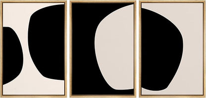 SIGNLEADER Framed Canvas Print Wall Art Negative Space Color Blocks Abstract Shapes Illustrations Modern Art Minimalist Edgy Black and White for Living Room, Bedroom, Office - 16"x24"x3 NATURAL