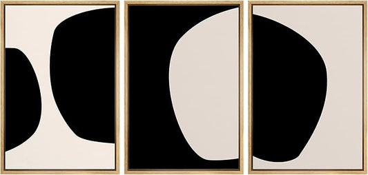 SIGNLEADER Framed Canvas Print Wall Art Negative Space Color Blocks Abstract Shapes Illustrations Modern Art Minimalist Edgy Black and White for Living Room, Bedroom, Office - 16"x24"x3 NATURAL