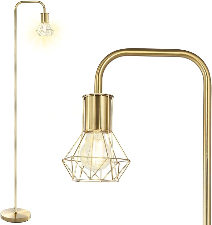 BoostArea Gold Floor Lamp, Industrial Floor Lamp, Minimal Standing Lamp, E26 Socket, On/Off Footswitch, Whole Metal, Modern Small Simple Stand Up Lamp for Bedroom Living Room, Vintage, Mid Century