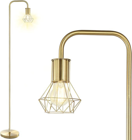 BoostArea Gold Floor Lamp, Industrial Floor Lamp, Minimal Standing Lamp, E26 Socket, On/Off Footswitch, Whole Metal, Modern Small Simple Stand Up Lamp for Bedroom Living Room, Vintage, Mid Century