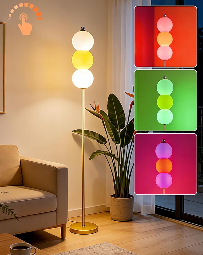 Lightdot RGB Floor Lamp with Touch Control, Dimmable Globe Modern Standing Lamp, RGB&3000K Color Changing LED Floor Lamp Ambient Lighting, Yellow Tall Lamp for Living Room Bedroom Gaming Corner Decor