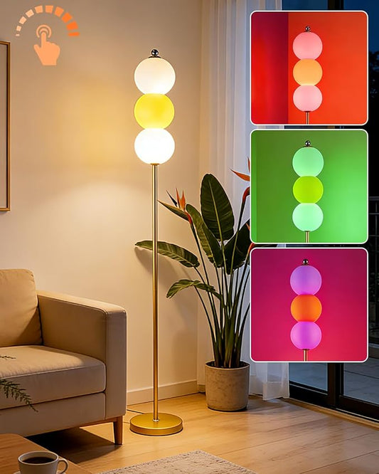 Lightdot RGB Floor Lamp with Touch Control, Dimmable Globe Modern Standing Lamp, RGB&3000K Color Changing LED Floor Lamp Ambient Lighting, Yellow Tall Lamp for Living Room Bedroom Gaming Corner Decor