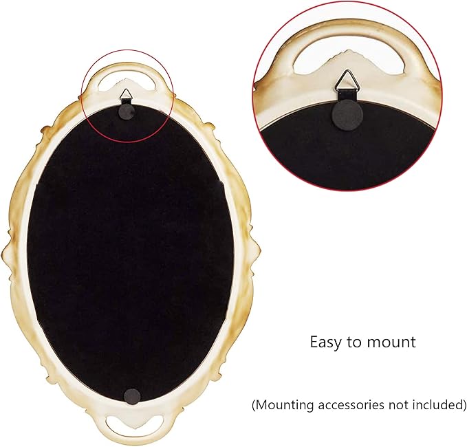 Eaoundm 14.5 x 10 inchs Oval Antique Decorative Wall Mirror Vintage Hanging Mirror (Gold 2 Pcs)