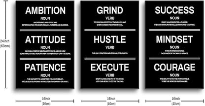 Inspirational Posters Ambition Execute Success Motivational Canvas Wall Art Inspiring Painting Prints Black Quotes Positive Picture for Living Room Bedroom Office Wall Decor Artwork [48''W x 24''H]