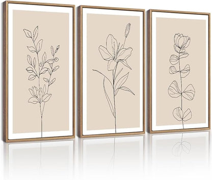 Drsoum Flower Bouquet Framed Retro Wildflower Botanical Pictures Prints Minimalist Modern Nature Plant Floral Rustic Artwork Bedroom Hallway Ready to Hang 16x24in Natural Framed