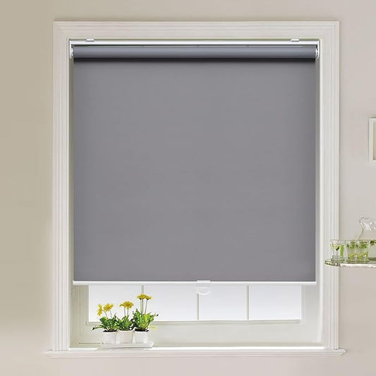 AOSKY Cordless Roller Shades Blackout Blinds for Windows Room Darkening Rolled Up Shades with Spring System, UV Protection Window Shades Door Blinds for Home and Office (48" W x 72" H, Grey)