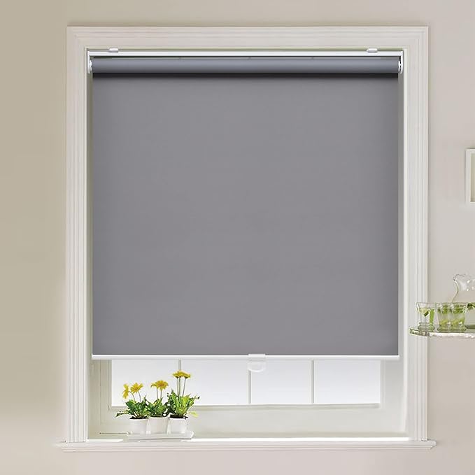 Cordless Roller Shades Blackout Blinds for Windows Room Darkening Rolled Up Shades with Spring System, UV Protection Window Shades Door Blinds for Home and Office (62" W x 72" H, Grey)