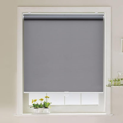 AOSKY Cordless Roller Shades Blackout Blinds for Windows Room Darkening Rolled Up Shades with Spring System, UV Protection Window Shades Door Blinds for Home and Office (40" W x 72" H, Grey)