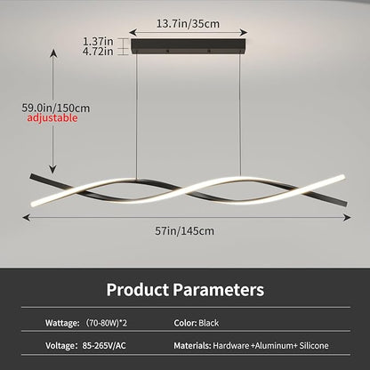 Modern LED Ceiling Pendant Light, 57IN Modern Chandelier with Remote Control 3000k-6500K Adjustable Color Temperature, Aluminum Island Lighting Lamp for Dining Room, Living Room, Island