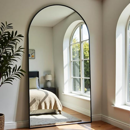 OGCAU Floor Full Length Mirror, 81"x41" Arched-Top Hanging, Leaning or Standing Mirror, Full Body Wall Mounted with Aluminum Frame for Living Room, Bedroom (Black)