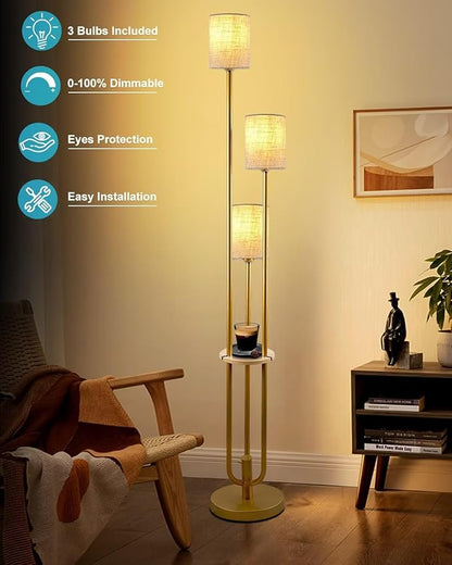 Gold Floor Lamp Dimmable 64IN Tall Standing Lamps with Soft Warm White Eye Care 3000K G9 Bulbs, Mid Century Modern Floor Lamp with 5Lbs Heavy Base for Livng Room Bedroom