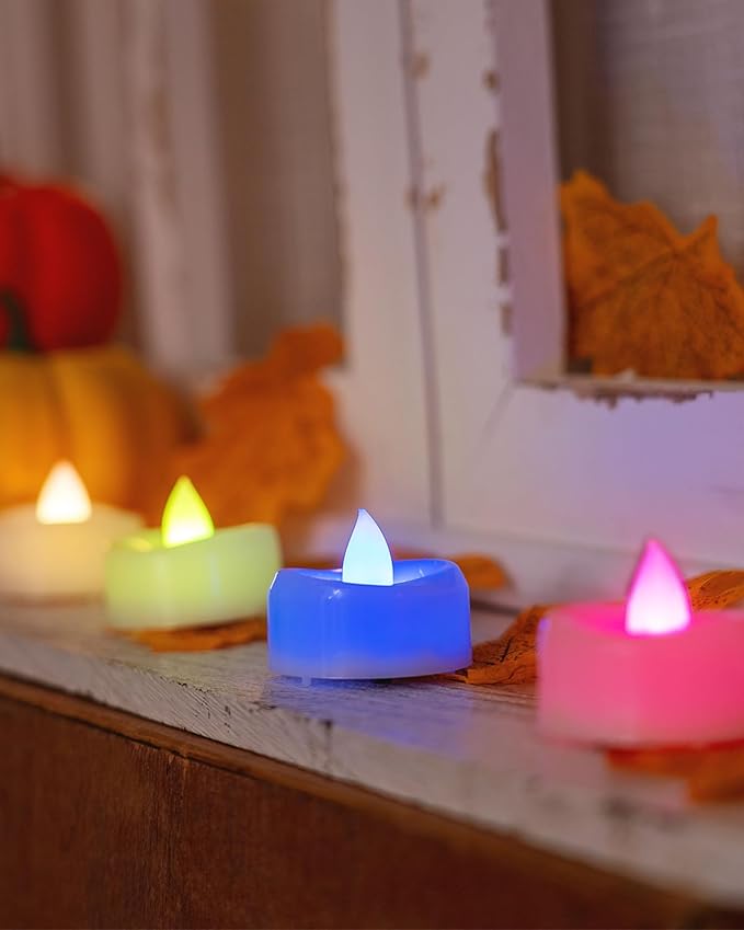 merrynights Flameless Candles, 12-Pack Color Changing Tea Lights Candles Battery Operated, Long-Lasting 200+ Hours Flameless Tealight Candles for Halloween Christmas Holiday Decor, 1.5'' D X 1.25'' H