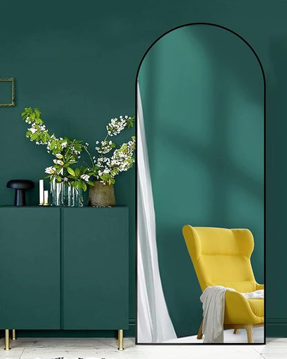 65''x22'' Arched Full Length Mirror, Floor Mirror with Stand, Full Body Mirror, Wall Mirrors, Modern & Contemporary Full Length Mirrors, Aluminum Alloy Frame - Black