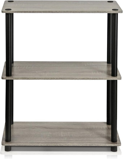 Furinno TURN-N-TUBE Storage Shelves, 3-Tier Book Shelf, Corner Shelf, Toolless Open Shelves, for Organization and Storage, Living Room, Garage, Home Office, French Oak