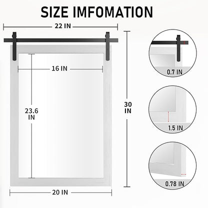 Farmhouse Mirror for Bathroom, White Rustic Vanity Mirror Wood Framed Decrative Mirrors, Barn Door Style Decor Entryway Bedroom 22x30INCH Horizontal
