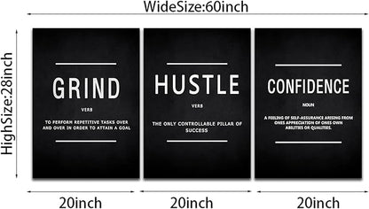KAWAHONE Motivational Success Canvas Wall Art, Grind Hustle Confidence Wall Decor Framed Inspirational Entrepreneurs Painting Prints Quotes Poster for Office Workplace Ready to Hang