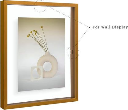 Frametory, Floating Picture Frames Set - Bronze Metal Photo Frames - Real Glass - Display One 11x14, Two 8x10, and Four 5x7 Inch Photos for Home Decoration