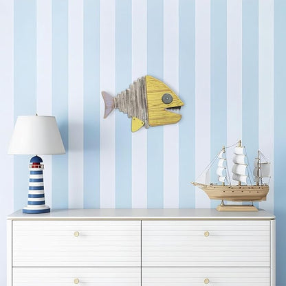 Driftwood Fish Nautical Wall Decor - Handmade Wooden Rustic Coastal Wall Art for Living Room, Bedroom, Office, Bathroom - Ocean Beach Decoration (Chomper)