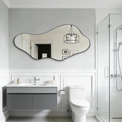 Large Irregular Mirror, 55"x25.6" Asymmetrical Wall Mirrors with Metal Frame, Modern Organic Shaped Mirrors for Living Room Bedroom Hallway Entryway, Hangs Vertically or Horizontally