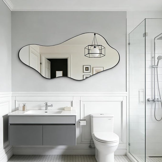 Large Irregular Mirror, 55"x25.6" Asymmetrical Wall Mirrors with Metal Frame, Modern Organic Shaped Mirrors for Living Room Bedroom Hallway Entryway, Hangs Vertically or Horizontally