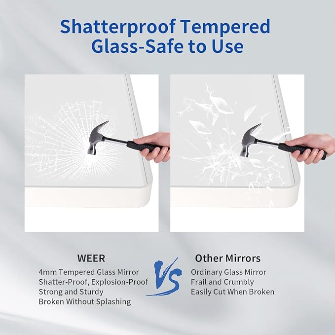WEER White Bathroom Mirror 55X36 Inch, Rounded Rectangle White Metal Frame Mirror, Matte White Bathroom Vanity Mirror with Tempered Glass, Anti-Rust, Hangs Horizontally or Vertically