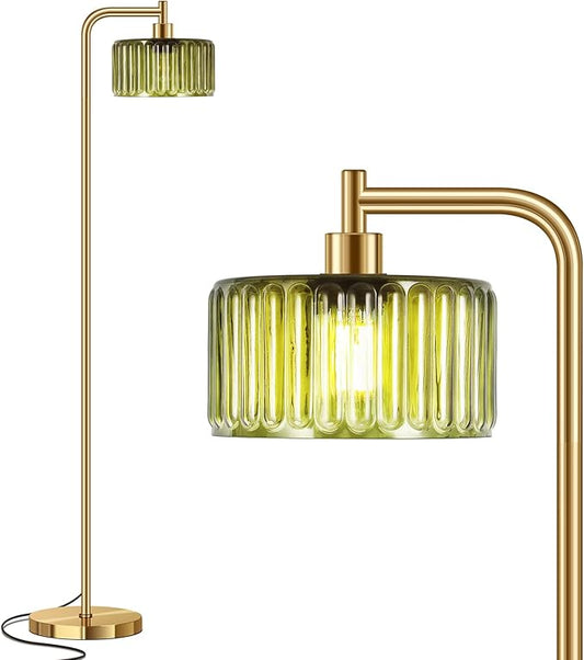 Floor Lamp for Living Room,Gold Floor Lamp with Green Glass Shade,Modern Standing Lamps with 3000K Warm Light Bulb,Vintage Tall Light for Bedroom Office Reading Room Corner.