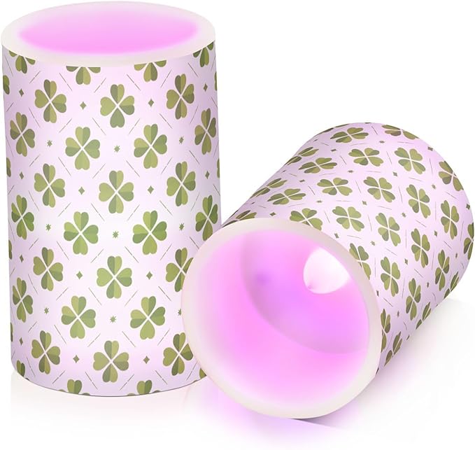 ALAZA St Patricks Day Clover Leaves Shamrocks Flickering Flameless Candles Battery Operated with Remote Timer,Tea Light Candles LED Pillar Votive Candles Set of 2 for Outdoor Indoor Decorations
