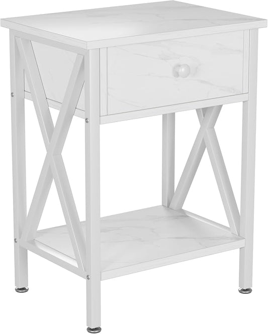 VECELO Nightstand,Modern Bedside End Table, Night Stand with Drawer and Storage Shelf for Living Room Bedroom, Industrial Metal Frame