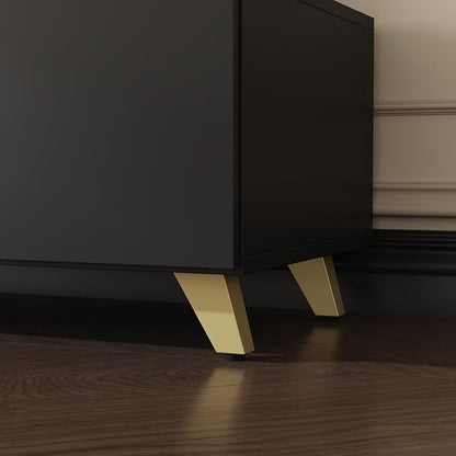 Modern TV Console Extendable Media Console, Adjustable Length, Contemporary Entertainment Center with Drawers and Legs, for Living Room Black and Gold (95”-133.9”W x 15.2”D x 13.1”H)