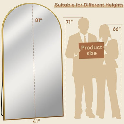 Full Length Mirror, 81"x41" Oversized Arched Mirror Large Standing Mirrors, Tall Mirrors Body Floor Mirror for Bedroom Living Room Aluminum Frame, Gold