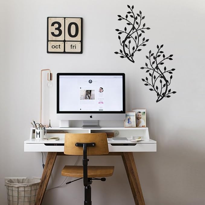 Meltset Metal Tree Leaf Wall Decor, Vine Olive Leaf Branch Wall Art,Black Wrought Iron Artwork above The Bed, Living Room, Indoor and Outdoor (S/Black)