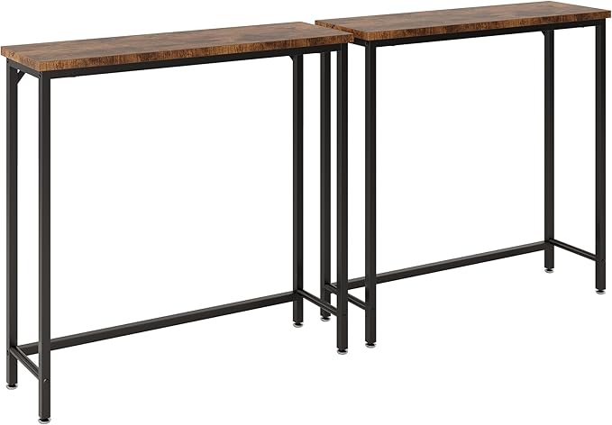 2 Pack Narrow Entryway Console Table & Sofa Side Table - Industrial Hallway Table for Small Spaces, Behind Couch Table, Multi-Functional Living Room Bedroom Office,Brown, 29.5" x 9.4" x 29.5"