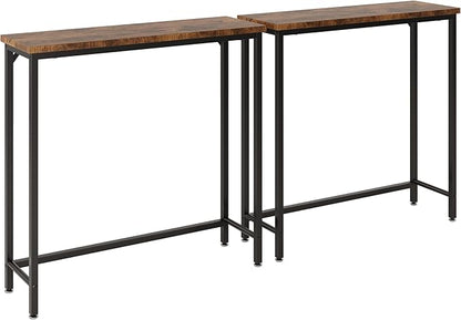 2 Pack Narrow Entryway Console Table & Sofa Side Table - Industrial Hallway Table for Small Spaces, Behind Couch Table, Multi-Functional Living Room Bedroom Office,Brown, 29.5" x 9.4" x 29.5"