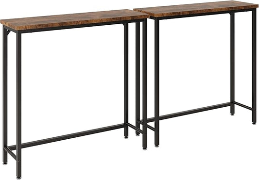 2 Pack Narrow Entryway Console Table & Sofa Side Table - Industrial Hallway Table for Small Spaces, Behind Couch Table, Multi-Functional Living Room Bedroom Office,Brown, 29.5" x 9.4" x 29.5"