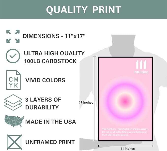 Gradient Aura Angel Numbers Poster Sets for Room Aesthetic Inspirational Quotes Wall Art Paintings Abstract Minimalist Room Wall Decor - 11x17in LAMINATED - No Frame (Angel Numbers 111, 222, 333)