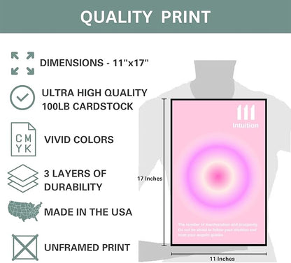 Gradient Aura Angel Numbers Poster Sets for Room Aesthetic Inspirational Quotes Wall Art Paintings Abstract Minimalist Room Wall Decor - 11x17in LAMINATED - No Frame (Angel Numbers 111, 222, 333)