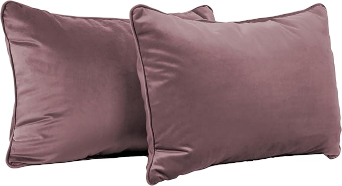 FDP 16" x 24" Velvet and Vinyl Rectangle Lumbar Pillow Set with Piping Decorative Throw Pillow for Home Dcor in Living Room, Bedroom or Lounge (2-Pack) - Mauve, 15173-112